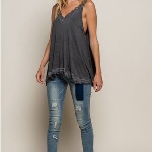 POL Green/Brown Asymmetrical Ruffled Camisole